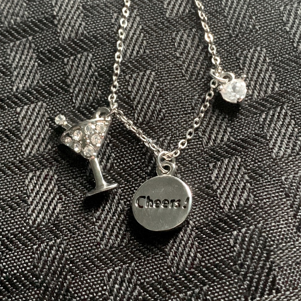 🍸3 Cheers Martini Glass Genuine CZ & Crystal Necklace by Cookie Lee - Picture 10 of 12
